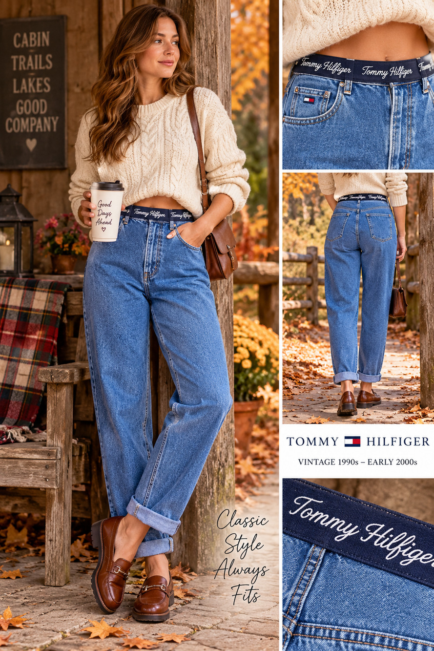 Vintage Tommy Hilfiger 8 Spellout Waist High Rise Jeans Y2K